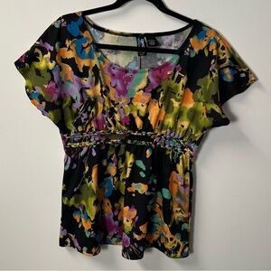 Y2K WEAVERS women's black multi colour floral top, L.